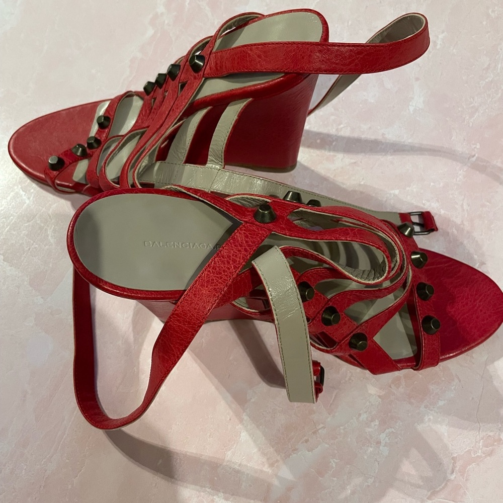 Sale! New Balenciaga Red Gladiator Wedge Red with black studs